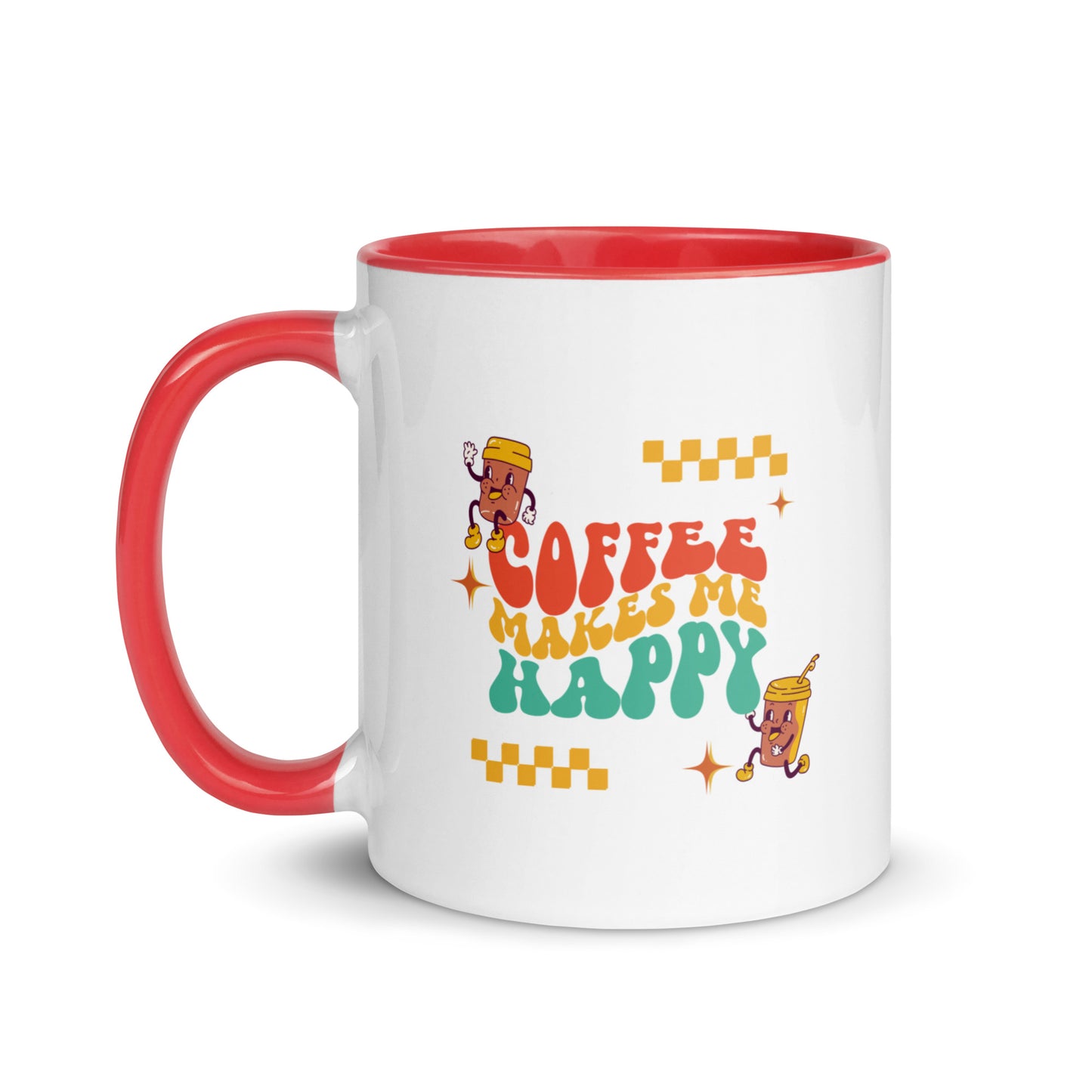 Coffee Makes Me Happy White Mug with Color Inside