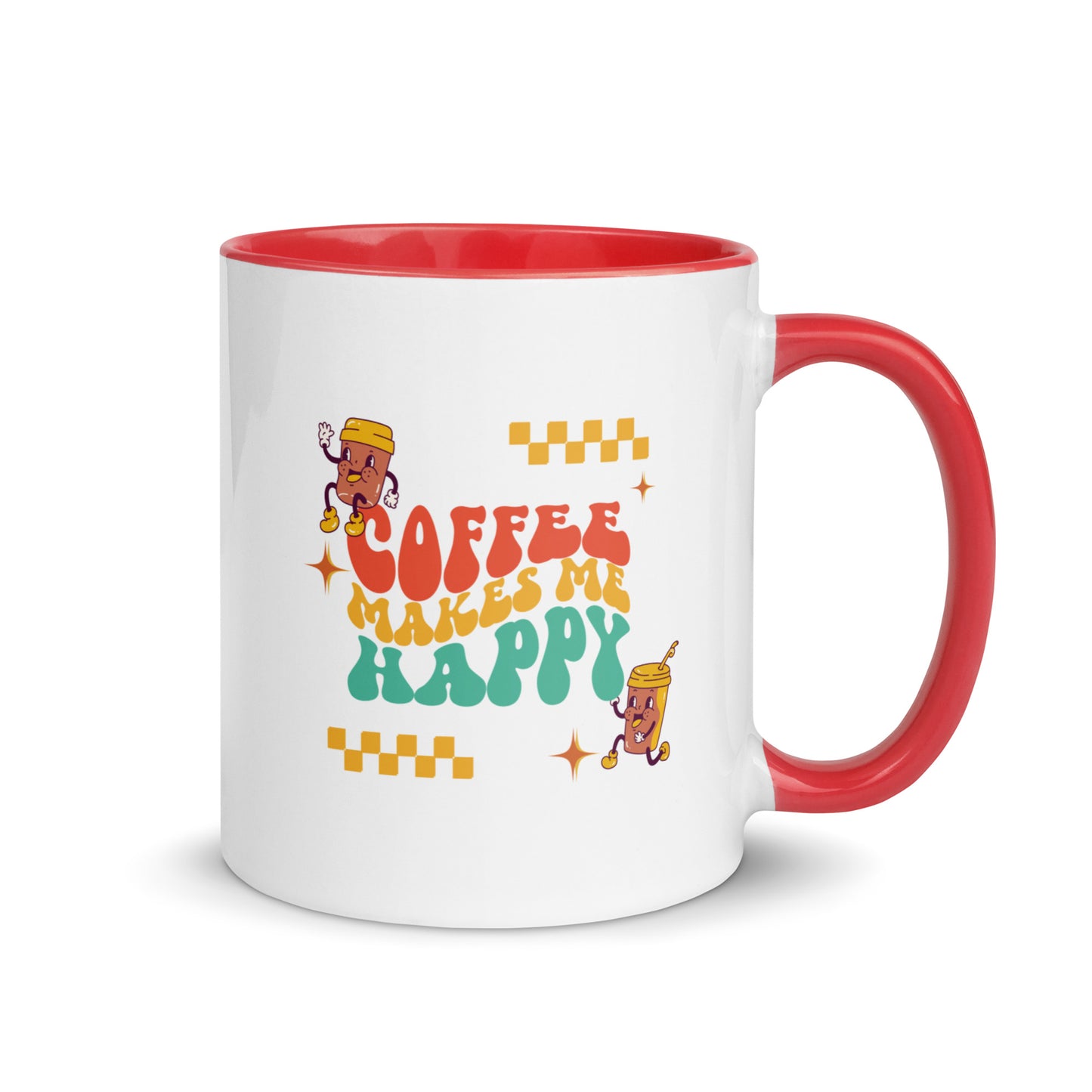 Coffee Makes Me Happy White Mug with Color Inside