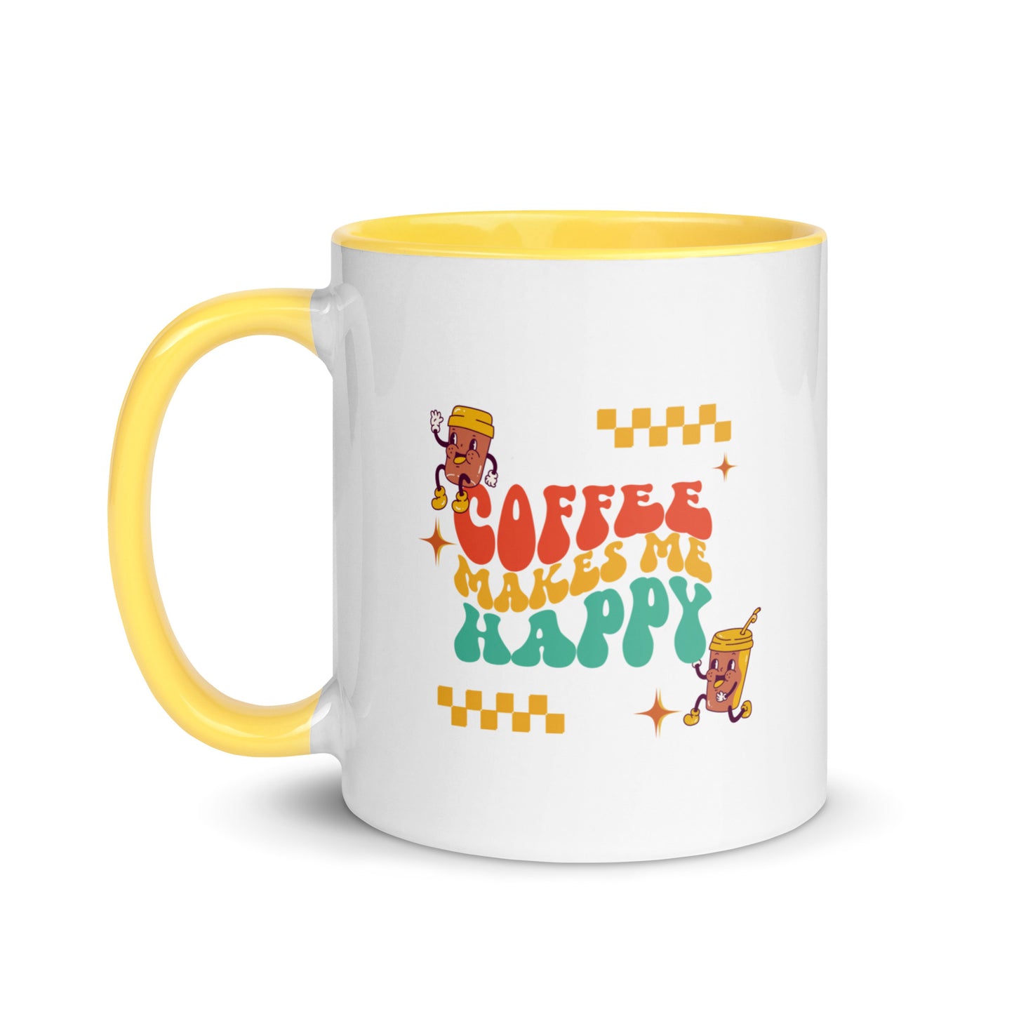 Coffee Makes Me Happy White Mug with Color Inside