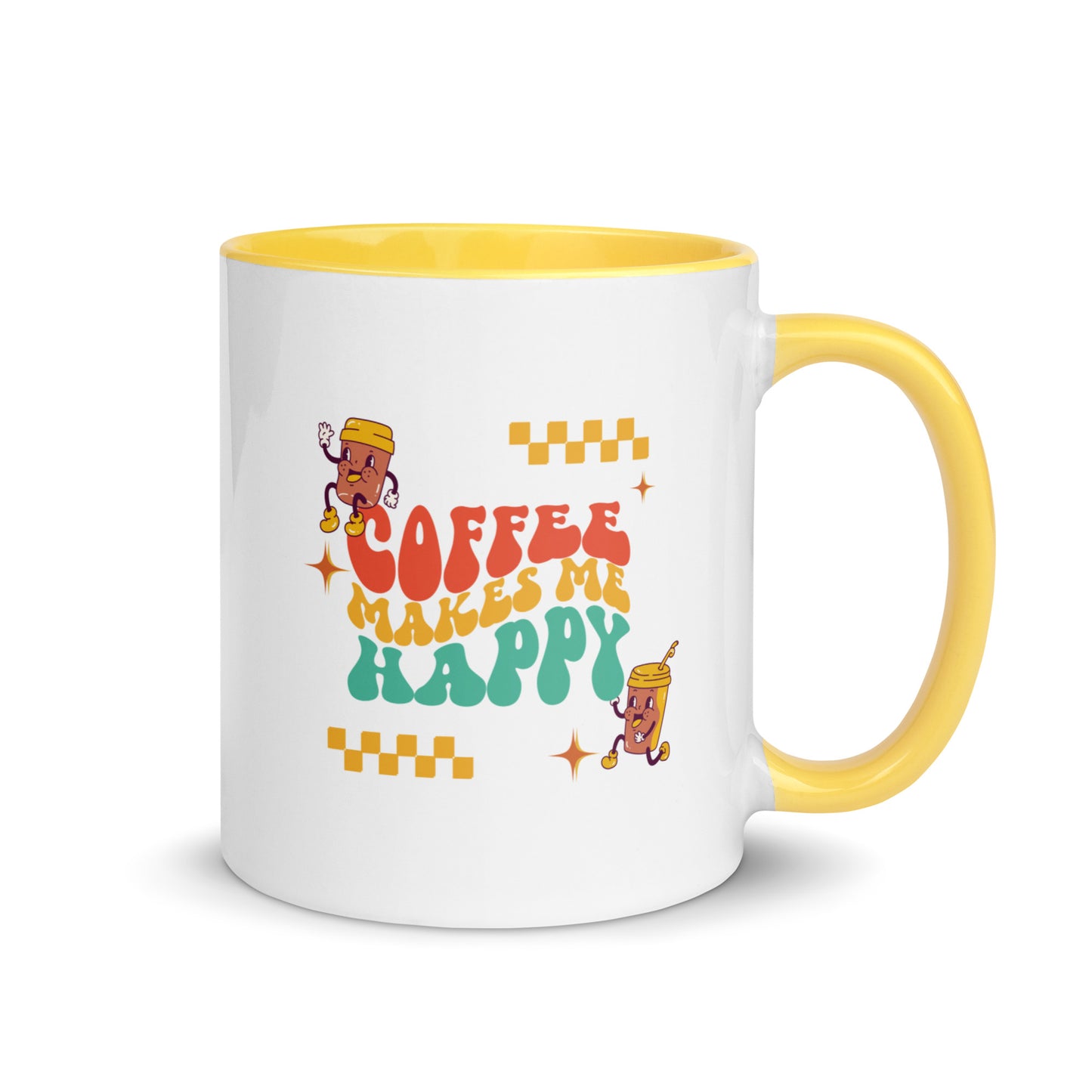 Coffee Makes Me Happy White Mug with Color Inside